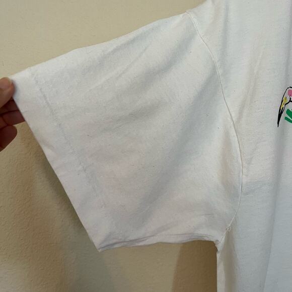 Vintage 80s Screen Stars Best Flamingo print white & pink single stitch T shirt - Picture 2 of 11